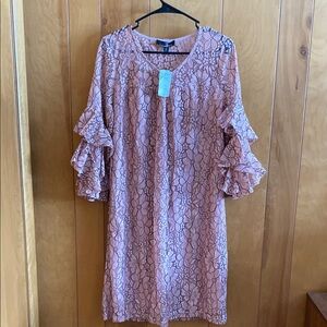 Suzanne Betro Pink Ruffled Tiered Midi Dress